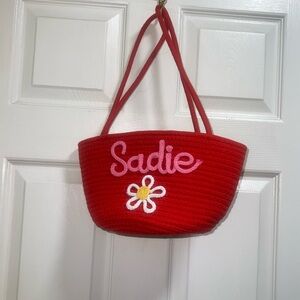 Red Tote Bag with Pink Embroidery